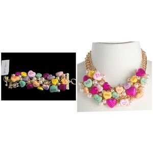 BETSEY JOHNSON SET Valentine Conversation Candy Hearts Necklace & Bracelet NWT